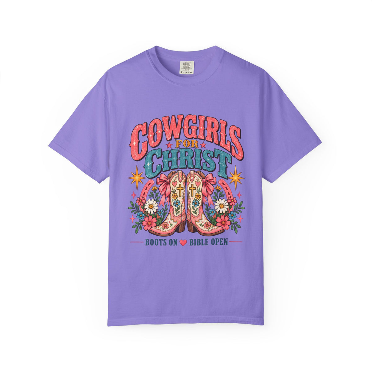 Cowgirls for Christ T-Shirt — Boots On  Bible Open Christian Western Tee