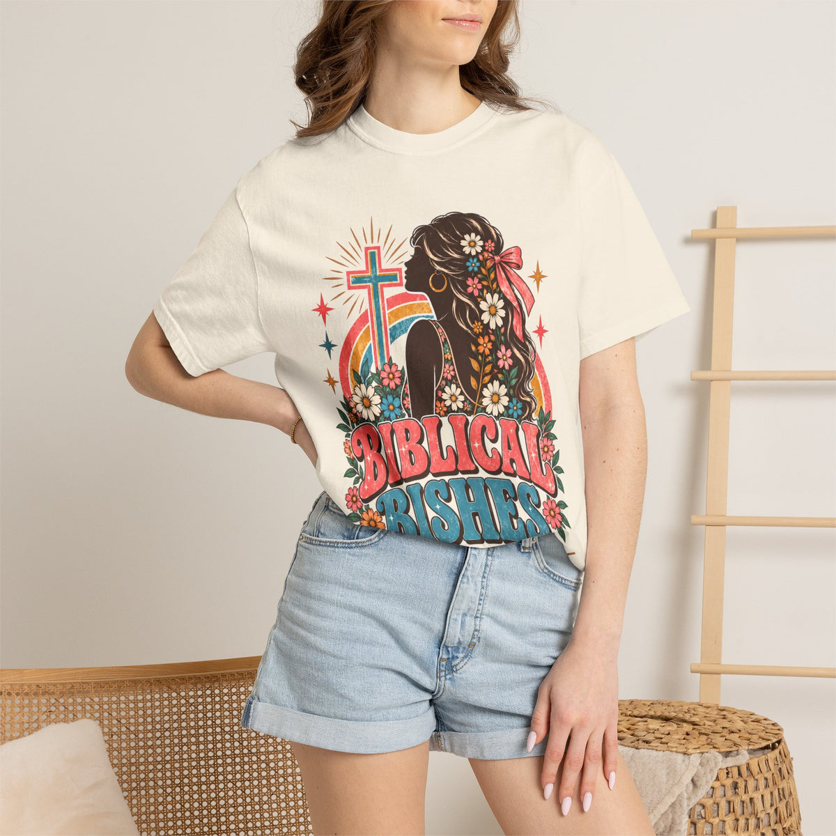 Biblical Bishes Graphic T-Shirt — Retro Floral Christian Faith Tee