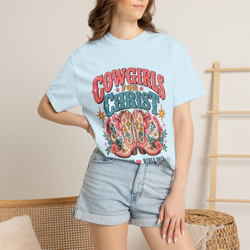Cowgirls for Christ T-Shirt — Boots On  Bible Open Christian Western Tee