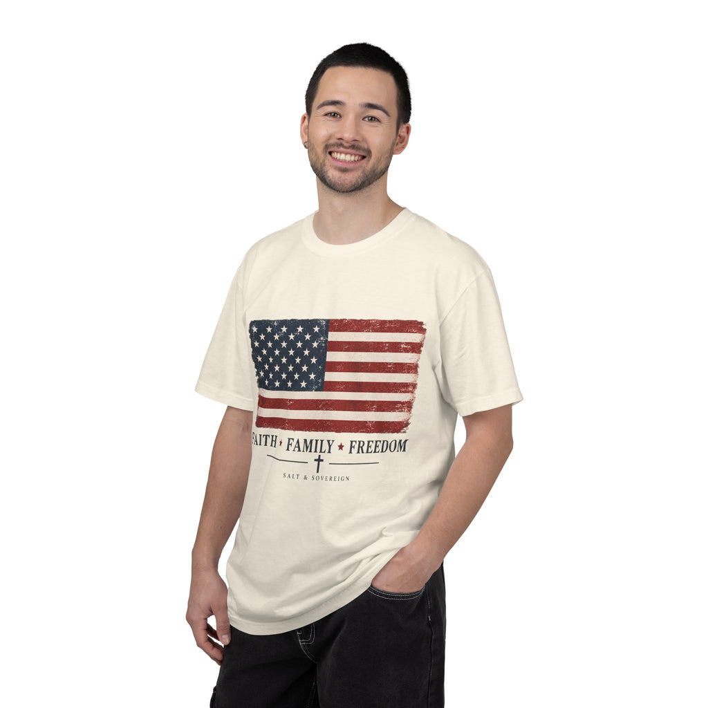 T-Shirt — "Faith. Family. Freedom." Christian Graphic Tee