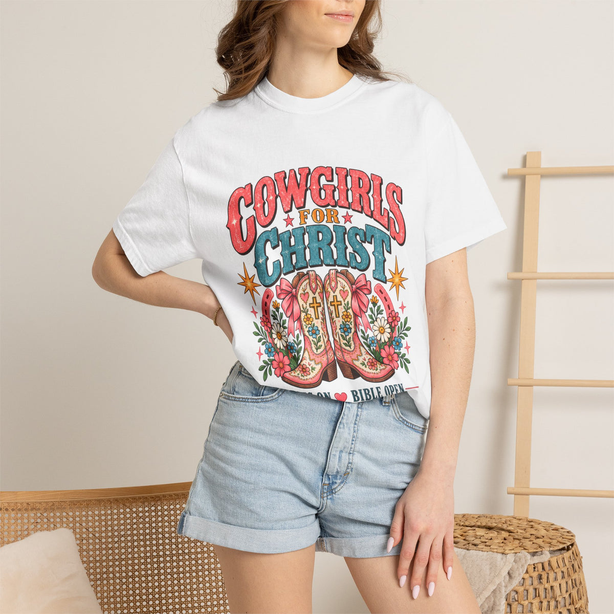 Cowgirls for Christ T-Shirt — Boots On  Bible Open Christian Western Tee