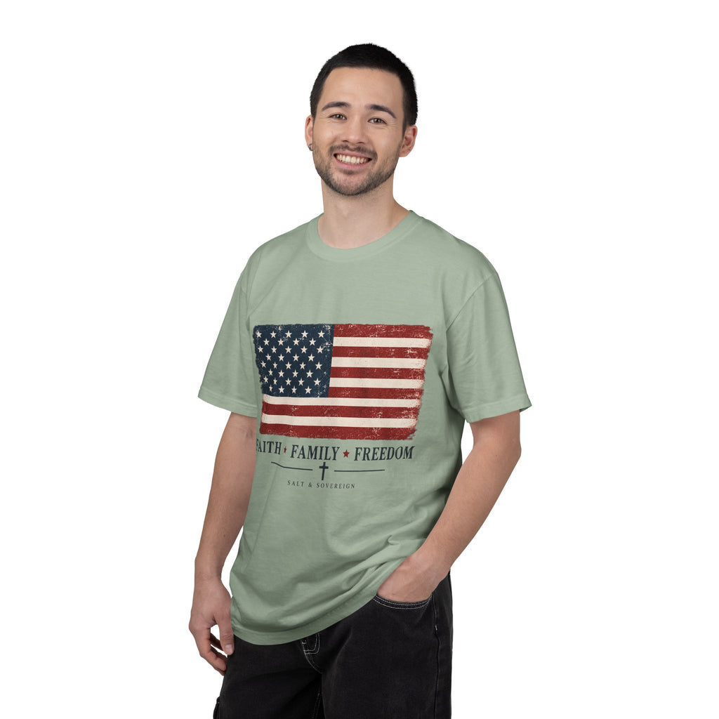 T-Shirt — "Faith. Family. Freedom." Christian Graphic Tee