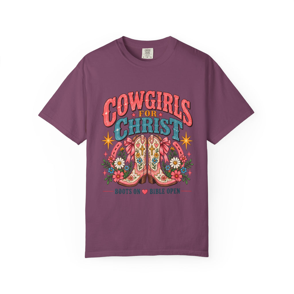 Cowgirls for Christ T-Shirt — Boots On  Bible Open Christian Western Tee