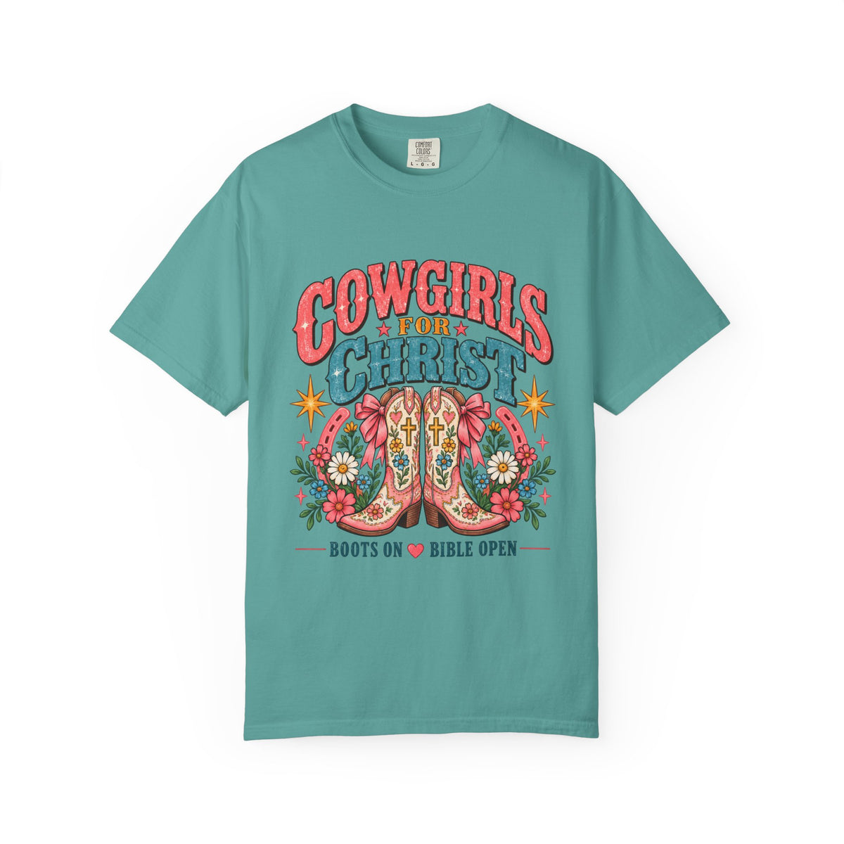 Cowgirls for Christ T-Shirt — Boots On  Bible Open Christian Western Tee