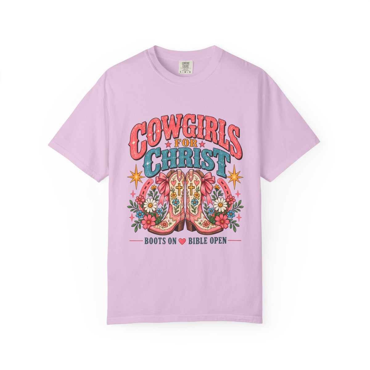 Cowgirls for Christ T-Shirt — Boots On  Bible Open Christian Western Tee