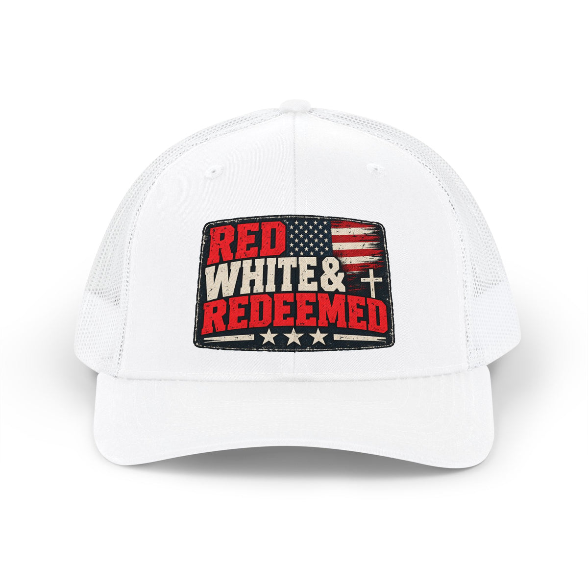 Trucker Cap — "Red White & Redeemed" American Flag Patch