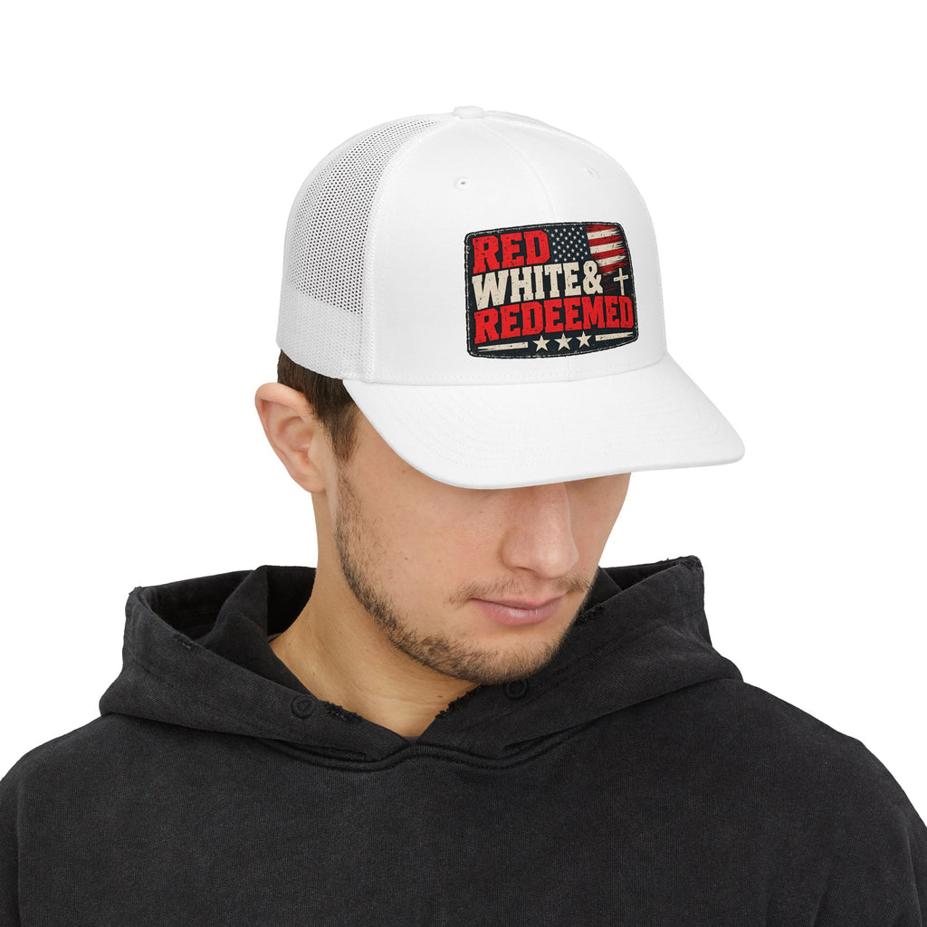 Trucker Cap — "Red White & Redeemed" American Flag Patch