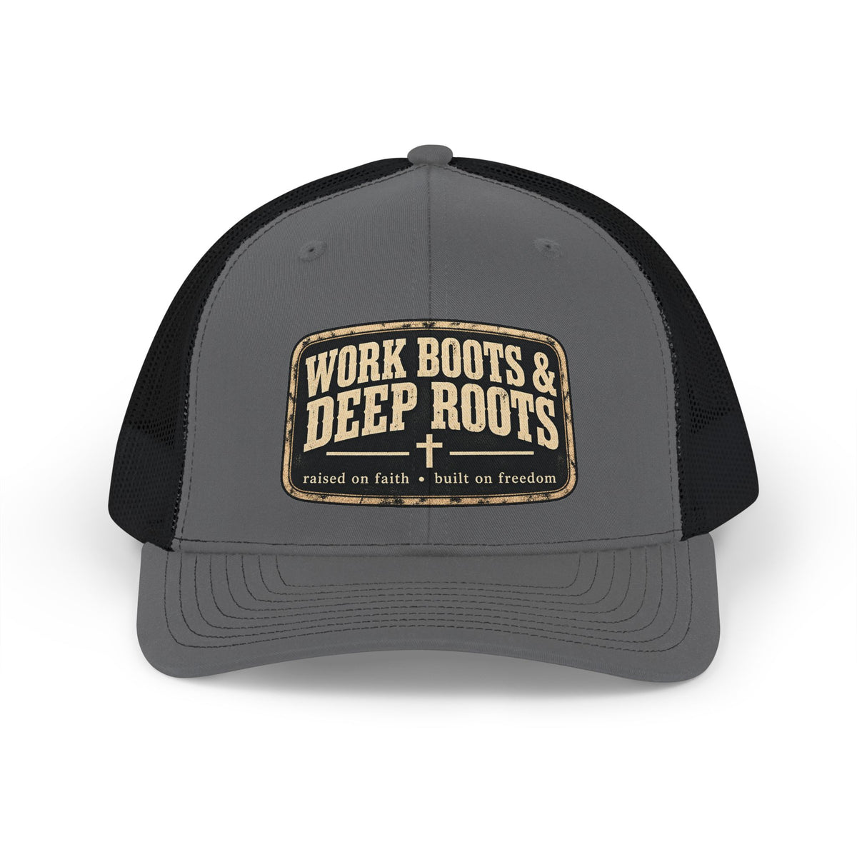 Work Boots & Deep Roots Trucker Cap – Rustic Patch Snapback Hat
