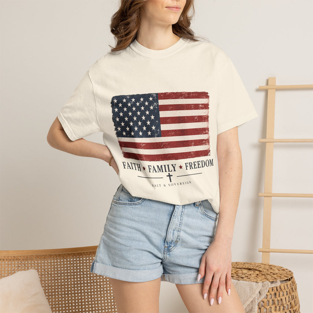 T-Shirt — "Faith. Family. Freedom." Christian Graphic Tee