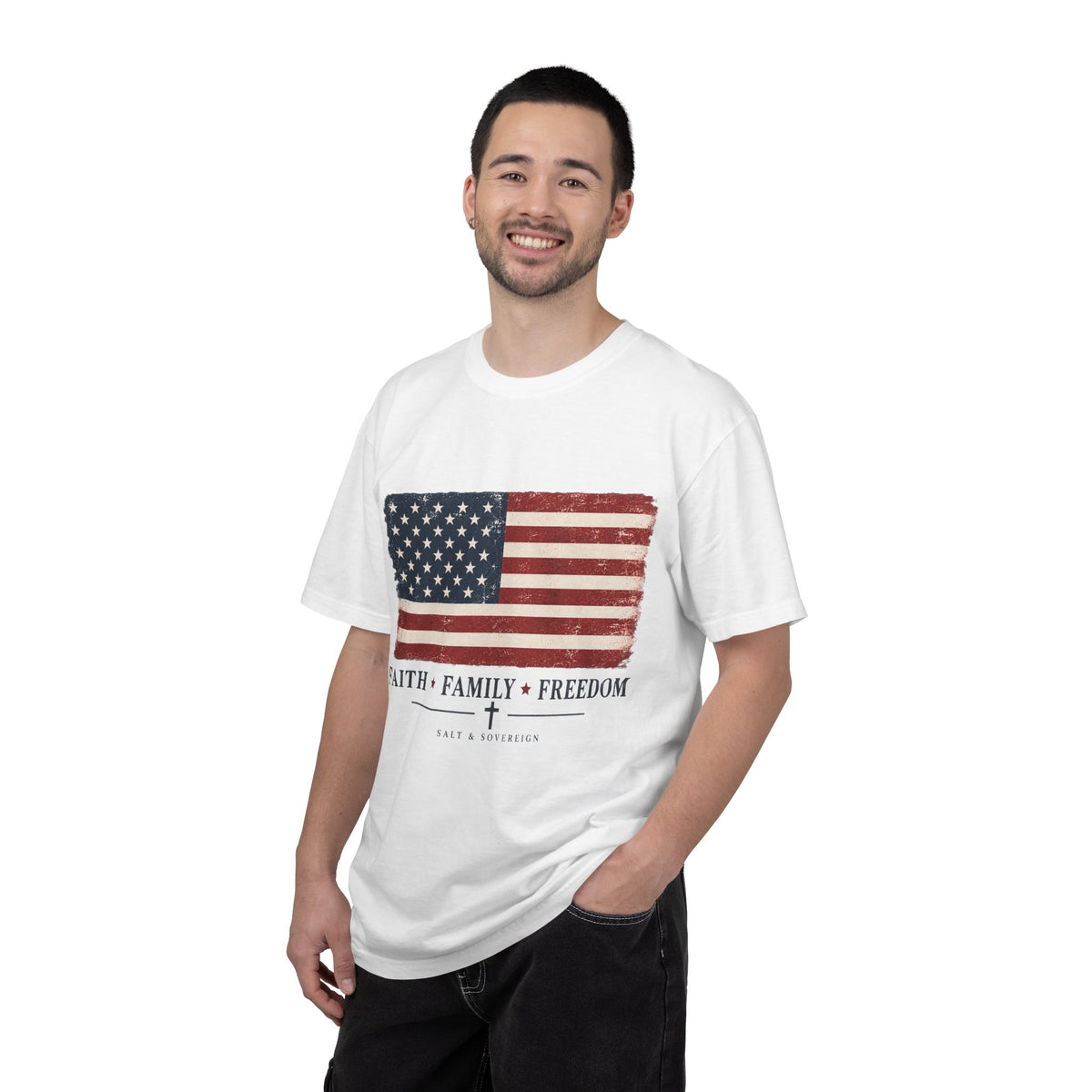 T-Shirt — "Faith. Family. Freedom." Christian Graphic Tee