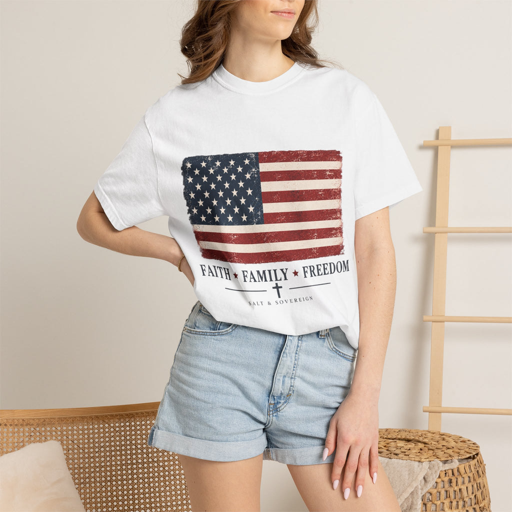 T-Shirt — "Faith. Family. Freedom." Christian Graphic Tee