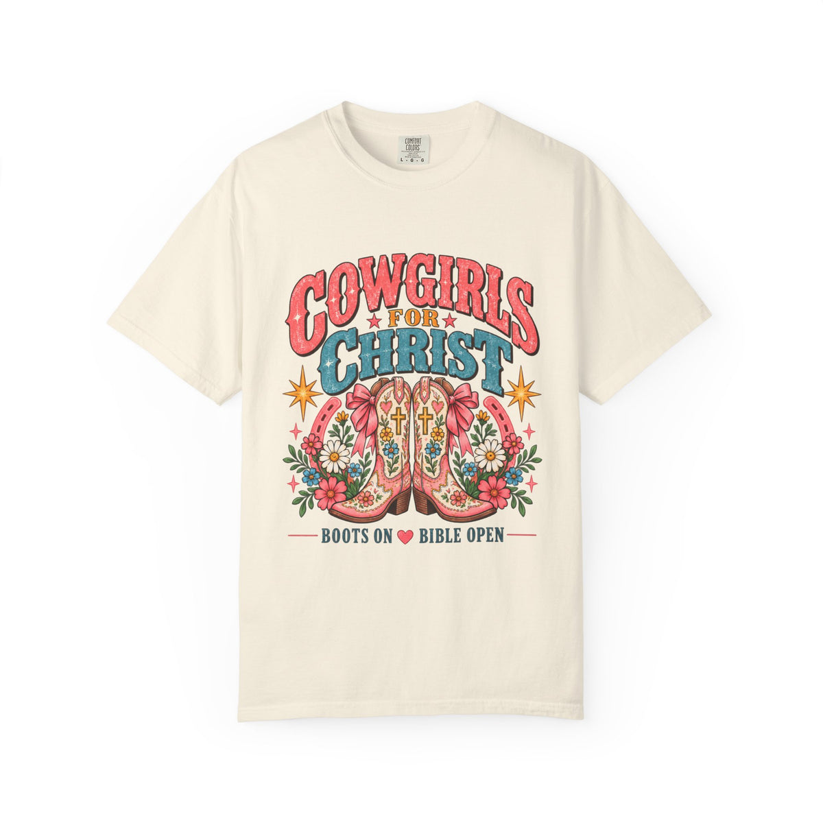 Cowgirls for Christ T-Shirt — Boots On  Bible Open Christian Western Tee