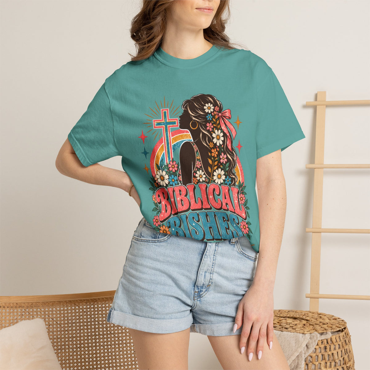 Biblical Bishes Graphic T-Shirt — Retro Floral Christian Faith Tee