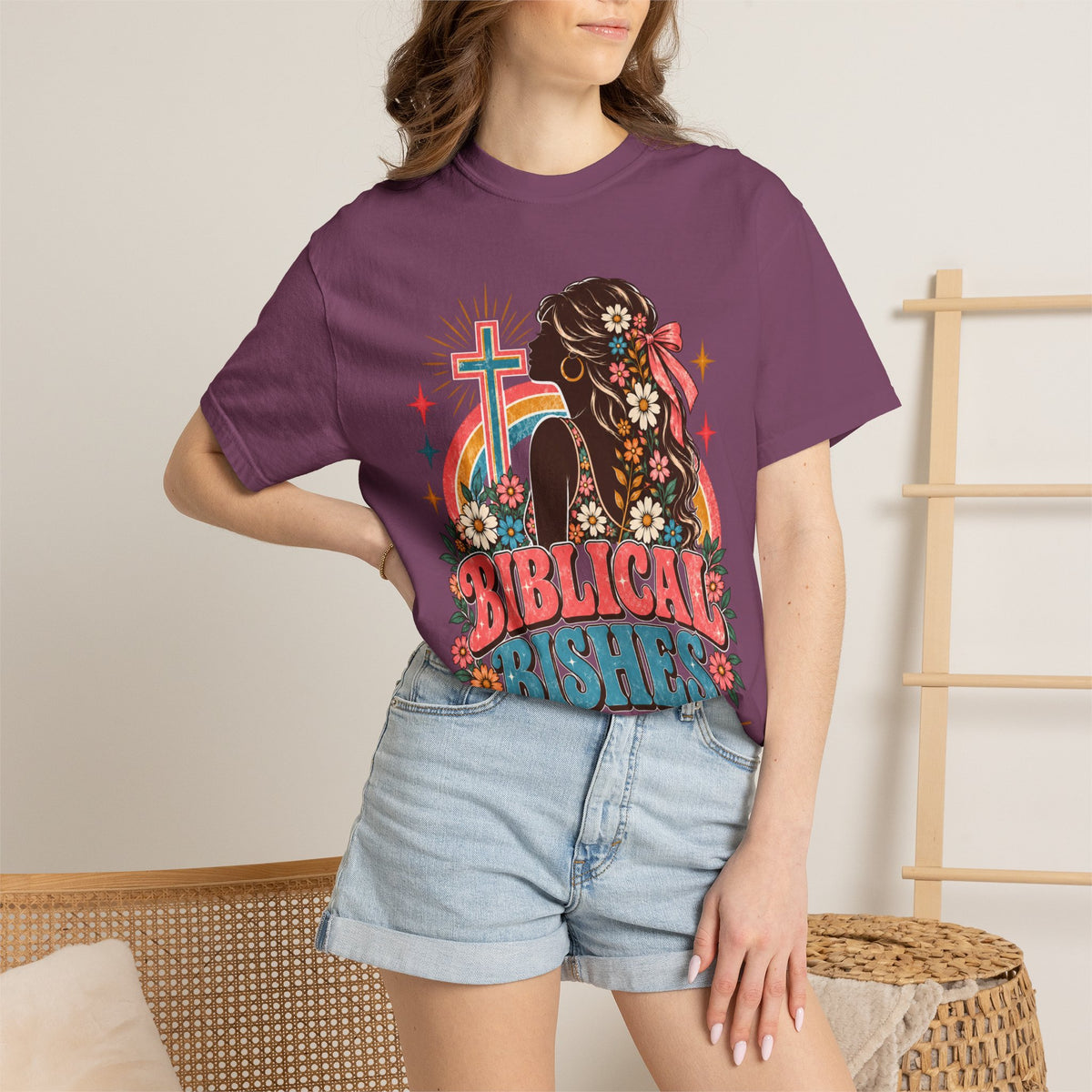 Biblical Bishes Graphic T-Shirt — Retro Floral Christian Faith Tee