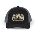 Raised on Freedom Snapback Trucker Cap — "Steady in Faith" Patriotic Mesh Hat