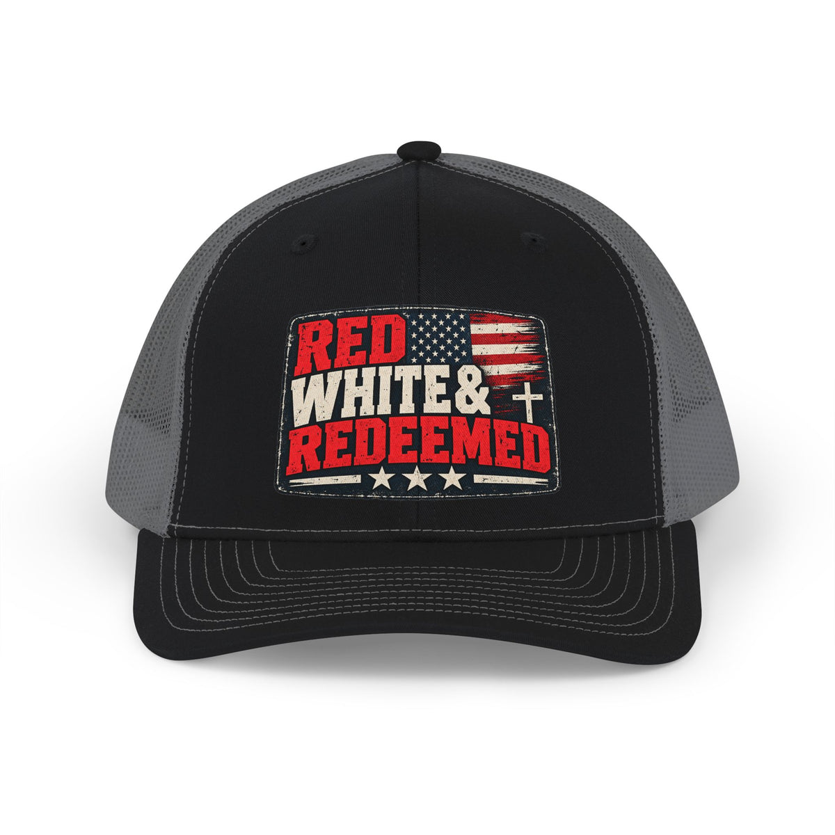 Trucker Cap — "Red White & Redeemed" American Flag Patch