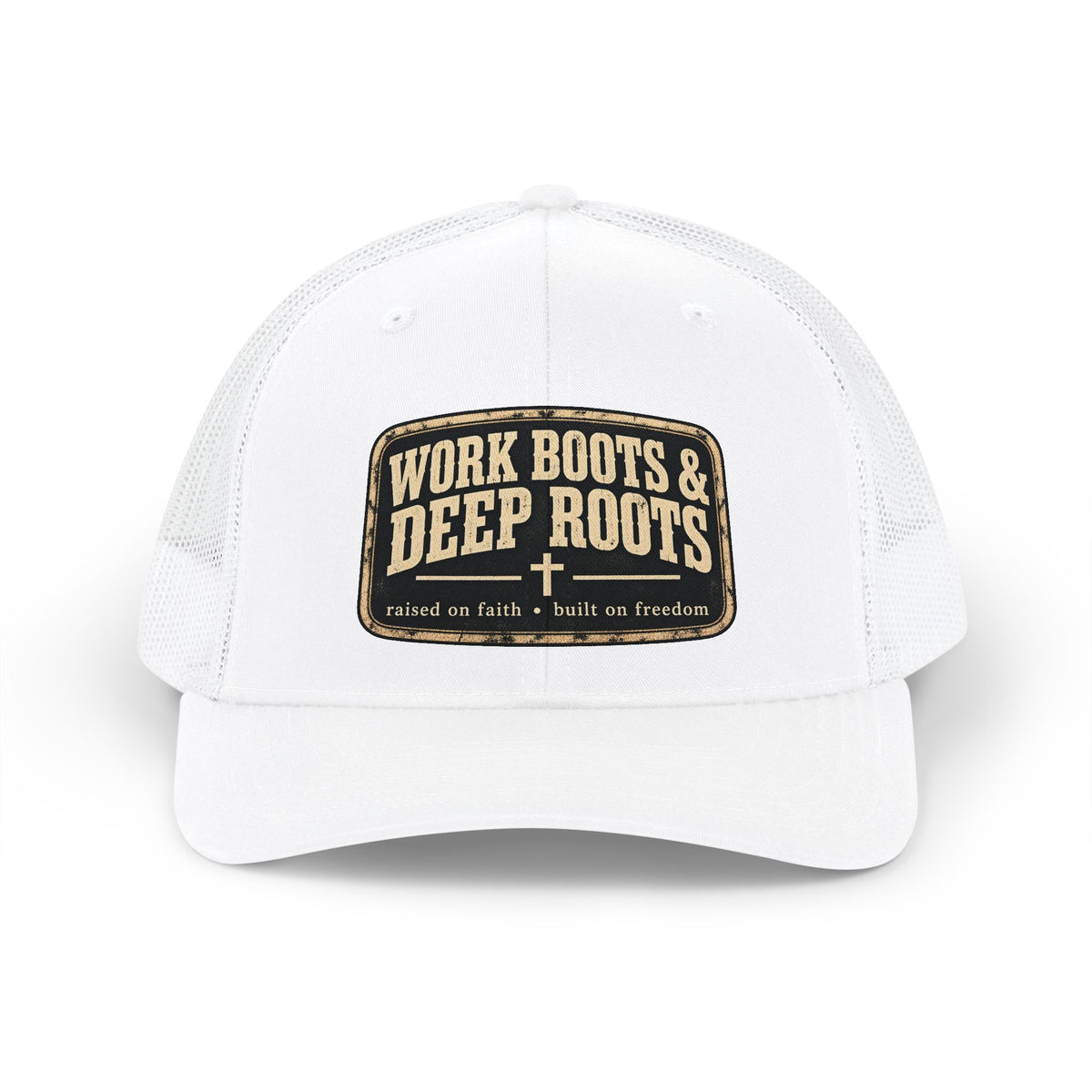 Work Boots & Deep Roots Trucker Cap – Rustic Patch Snapback Hat